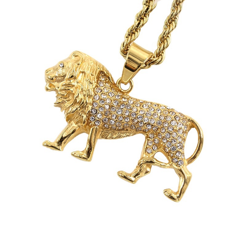 Men Accessories Singapore - Hip-Hop Kristallbesetzte Löwen-Anhänger Halskette mit Tieranhängern