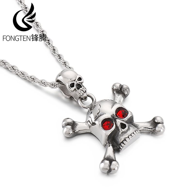 Men Accessories Singapore - Fongten Edelstahl-Halskette mit roten Augen und