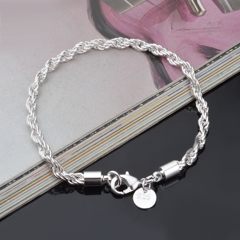 Men Accessories Singapore - 4MM Versilbertes Gedrehtes Seil-Armband Schmuck für