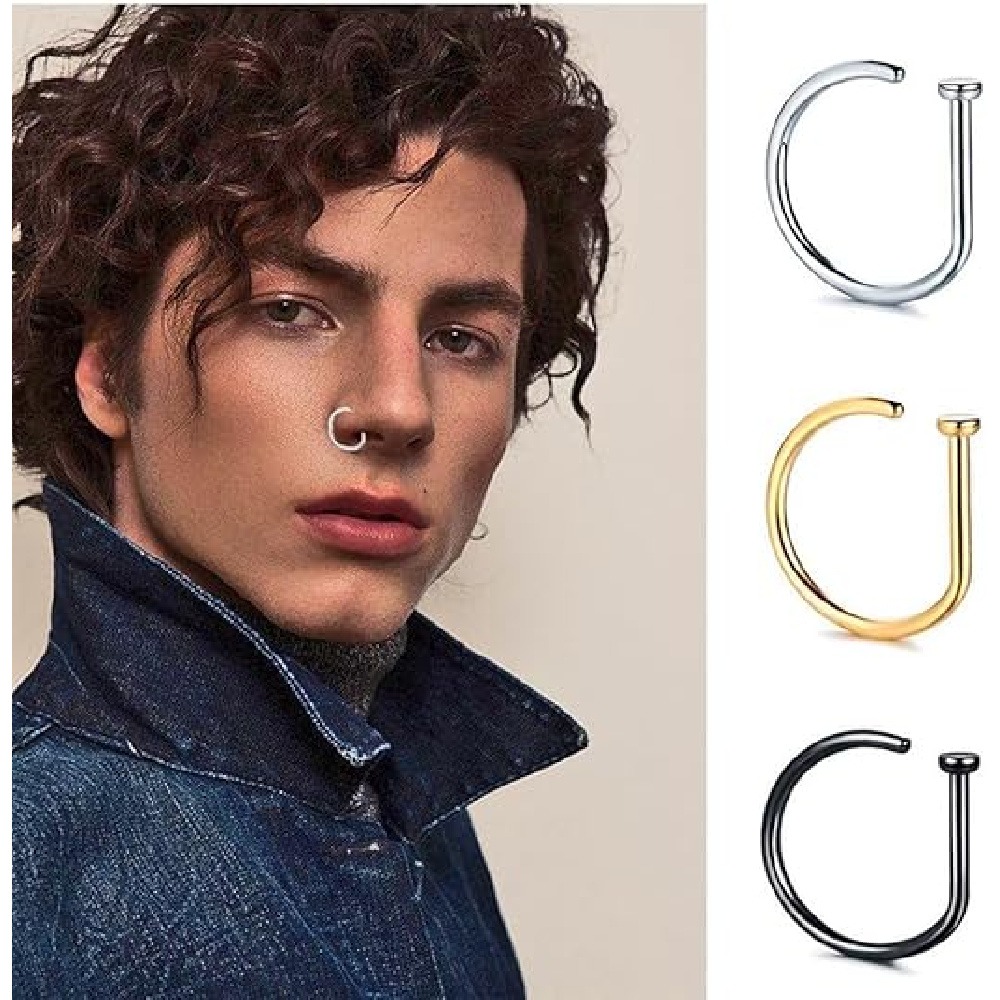 Men Accessories Combo - 4er-Pack Nicht-Durchstechende D-förmige Nasenringe, Fake Nose